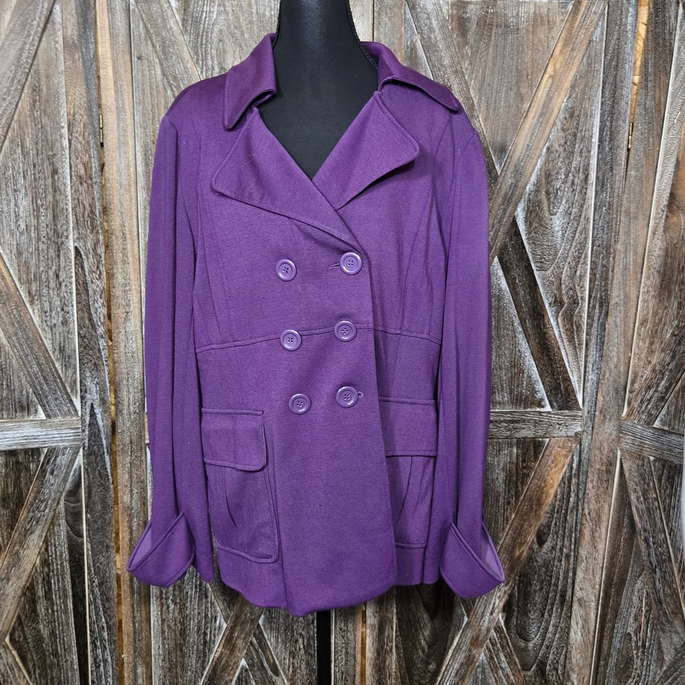 Monroe & Main Purple Double Breasted Knit Peacoat Jacket Womens Size 16 2009-04A